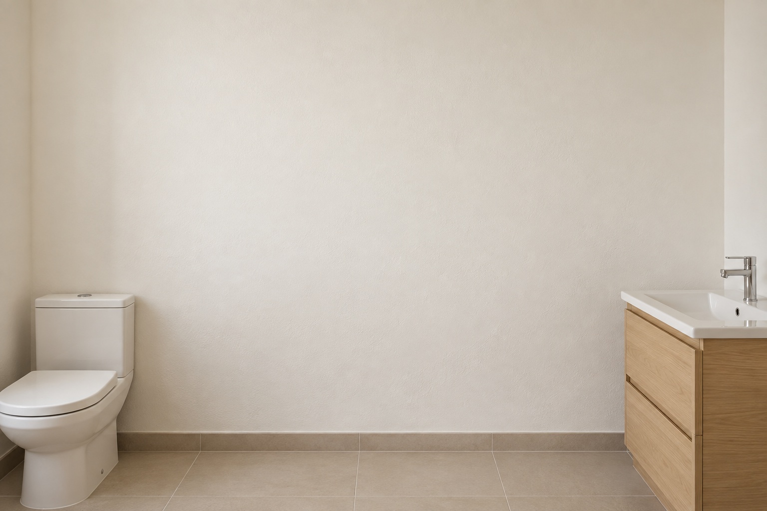 Baño cálido con pared libre para colocar una obra